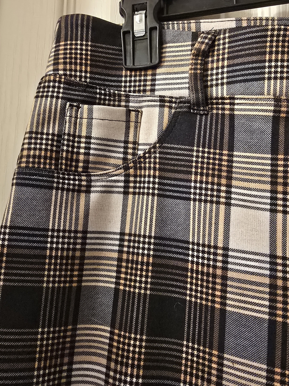 Cato Plaid Flat-Front Pants\ in Black and Cream